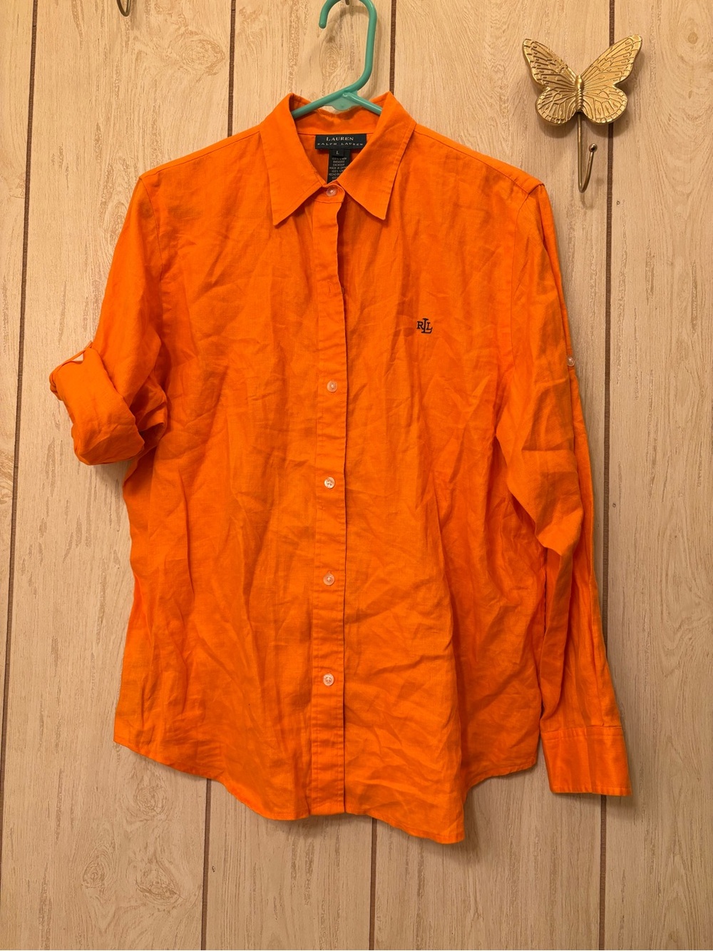 bright orange Lauren Ralph Lauren linen button-down shirt